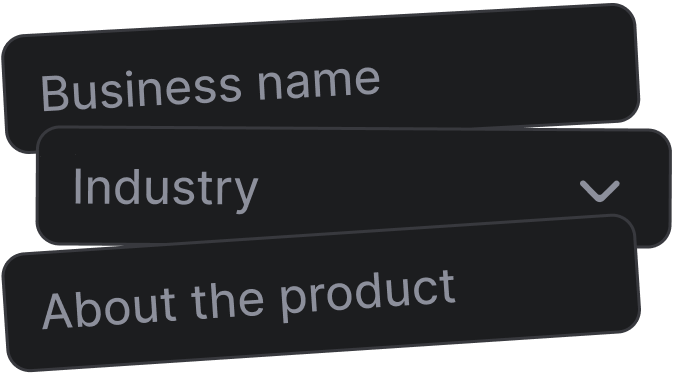 Image of a form with three inputs that accepts organization basic informations like name, industy, and description.